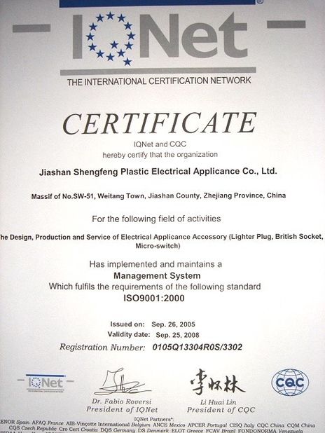 Chiny Jiashan Dingsheng Electric Co.,Ltd. Certyfikaty