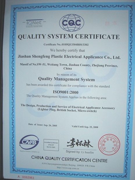 Chiny Jiashan Dingsheng Electric Co.,Ltd. Certyfikaty