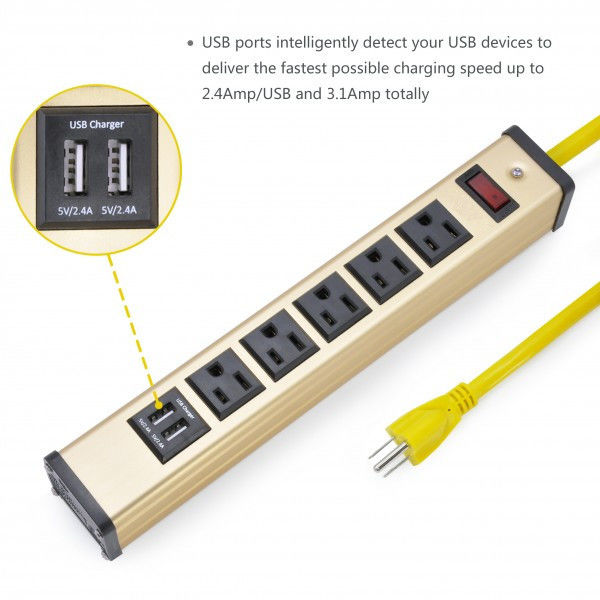 Pulpit 5-gniazdowy listwa zasilająca z ładowarką USB, 5-gniazdowym listwą zasilającą 5v 2.4A / 1A