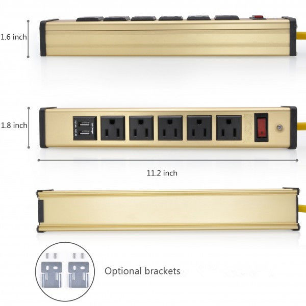 Pulpit 5-gniazdowy listwa zasilająca z ładowarką USB, 5-gniazdowym listwą zasilającą 5v 2.4A / 1A